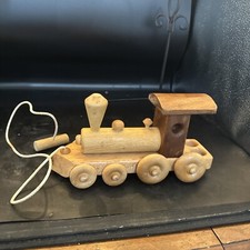 Vintage Wood Toy Train Locomotive With Pull String 10 In