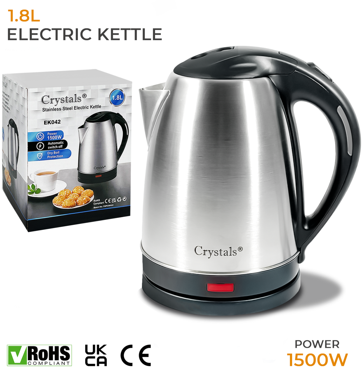 Electric Kettle Stainless Steel Cordless Jug Overheat