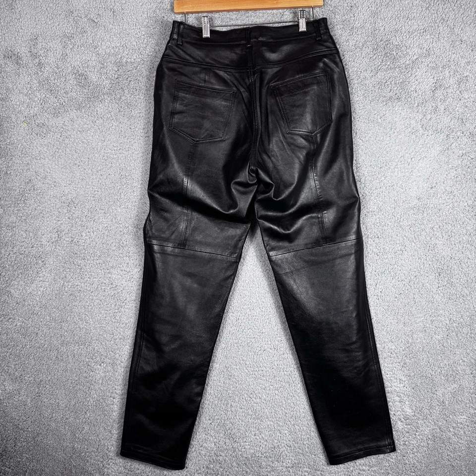 Pantalones de cuero negros vintage años 90 Margaret Godfrey para mujer talla 10 pierna recta Foto 4 de 4