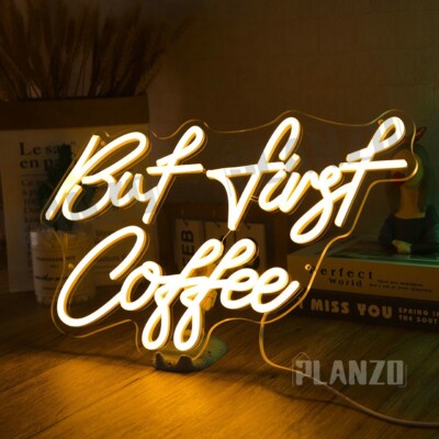 Planzo But First Coffee Neon Sign Light Wall Decor for Coffee Cafe Bar Party 5V