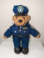 NYPD Police Man Stuffed Teddy Bear 14" Tall Blue and Black Uniform