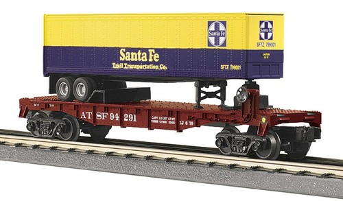 MTH Trains Rail King #30-7679 Santa Fe vagón plano con remolque escala O | Zustand: Used