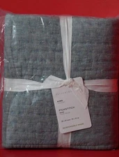 Pottery Barn Pick-Stitch Handcrafted Cotton Linen Quilted S/2 King Sham Chambray