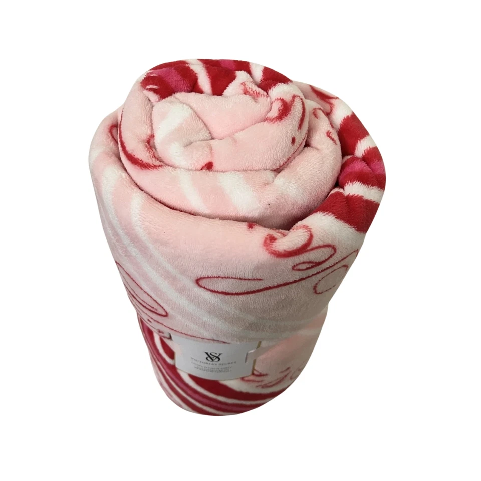 Acogedora manta a rayas rosa y blanco de felpa Victoria's Secret nueva Foto 2 de 4