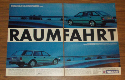 Seltene Werbung NISSAN SUNNY & BLUEBIRD TRAVELLER - Raumfahrt 1985
