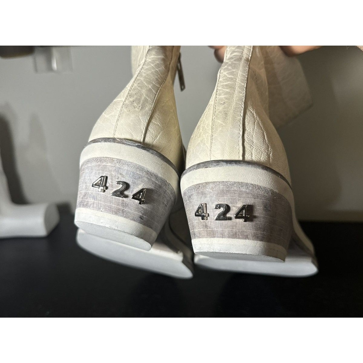 424 White Zip Shine Calf Cuban Boots | eBay display picture 3