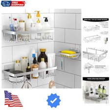 3-Pack Shower Caddy Basket Shelf with Soap Holder, No Drilling Traceless Adhe...