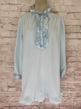 Jennifer Dale Vintage Blue Flannel Nightgown Ruffle Neck Granny Cottage Size 11