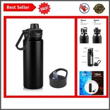 24oz Insulated Stainless Steel Water Bottle with Straw - Leakproof, Black