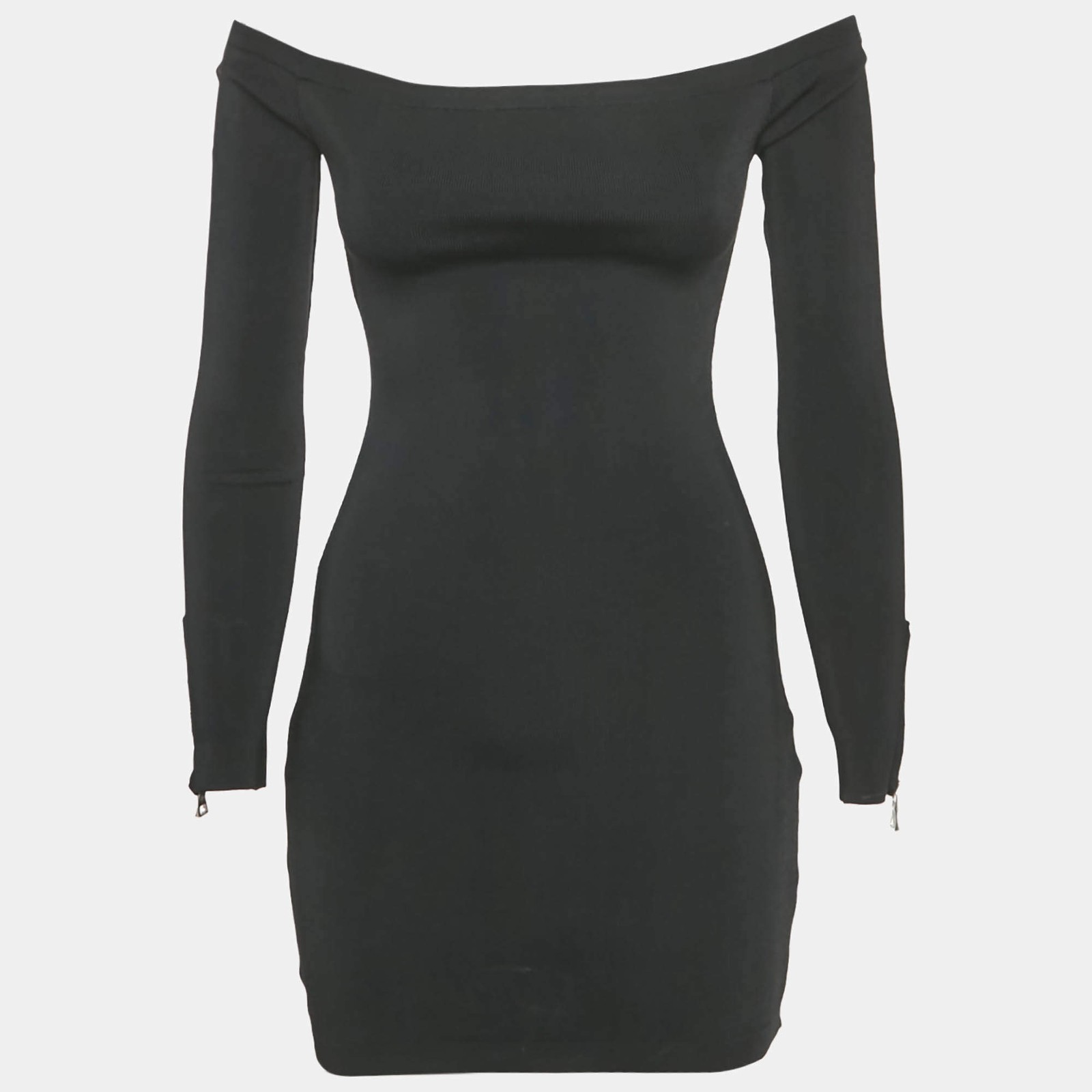 Balmain Black Rib Knit Mini Bodycon Dress S