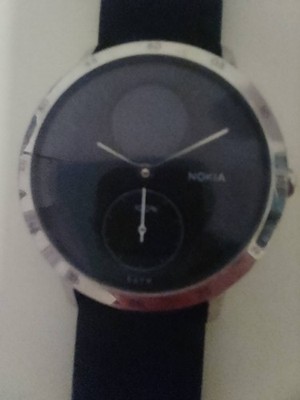 Nokia Armbanduhr Analog rund, Gehäuse/Lünette silber, schwarz