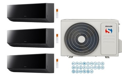 Sinclair Sky black MultiSplit 3 Räum 3x 2,7 kW Klimaanlage Inverter Wärmepumpe