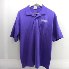 Vintage Frontier Airlines Polo Shirt Mens Large Purple Print-Ons Pocket USA Made
