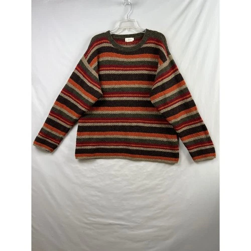 J.Crew Oarsman Sweater Mens LT Striped 100% Wool Crewneck Vtg Y2K Textured Knit