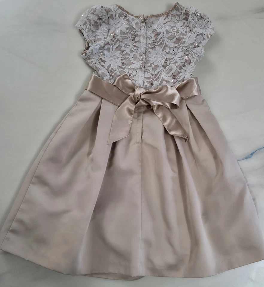 Girls Size 10 "MY MICHELLE" Gold Satin Sequin Lace & Champagne Party Dress EUC - Image 3 of 4