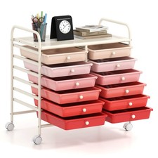12 Drawers Rolling Cart Storage Bins Scrapbook Paper Studio Organizer Pink