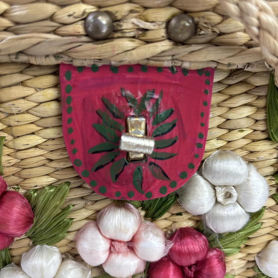 Bolso de Mano Vintage Tejido Paja Rafia Hoja de Palma Floral Foto 2 de 4