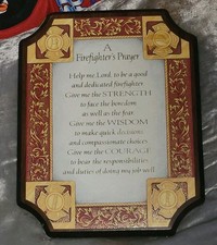 VTG 1996 Abbey Press Firefighters Prayer Wooden Plaque #94037 Made in USA 10X8"