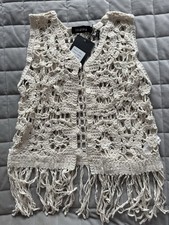 Women’s Cream Crochet Button Up Waistcoat S/M New With tags