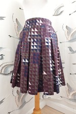 MARGARET HOWELL Purple multi geometric Cotton pleated gladiator skirt size 8