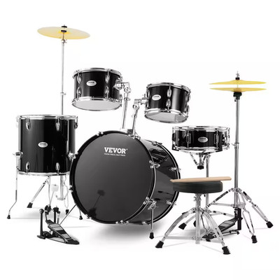 Drum Set 5-Piece 22 In. Full Size Drum Kit 0-Lumens with Adjustable Throne Stand