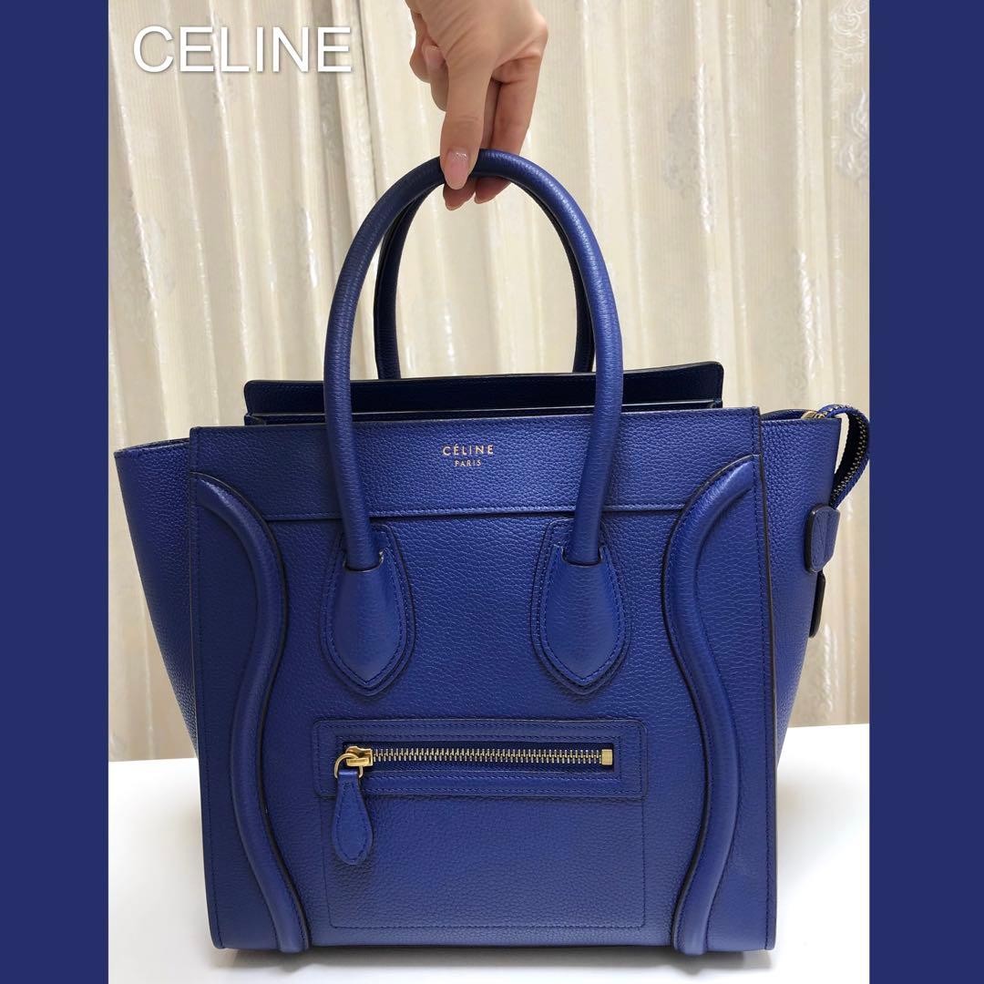 Celine Luggage Micro Shopper Leather Bag Indigo Gold Used
