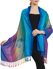 Elegant Jacquard Pashmina Scarf with Tassels - Colorful Fashion Wraps