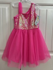 Cat Jack NWT Girls Party Dress Clear Sequins Pink Background Tulle Skirt Sz 6/6X