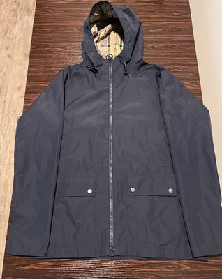 Barbour Men's Waterproof Breathable Hooded Navy Rain Jacket Size S 5 pocket 