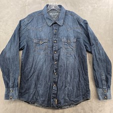 Wrangler Retro Premium Mens XL Shirt Denim Western Shirt Pearl Snap