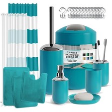 23PC Teal Bathroom Set with Shower Curtain and Rugs