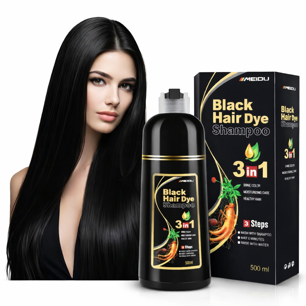 Hair Dye Shampoo for Gray Hair Coverage, 3 in 1 Natural Blac