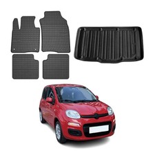 Fußmatten & Kofferraumwanne Set für Fiat Panda 2012-2026 5tür Gummi Schwarz 5x