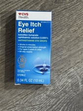 CVS Eye Itch Relief Antihistamine Eye Drops. Sterile 0.34oz Exp 6/26. Ages 3 
