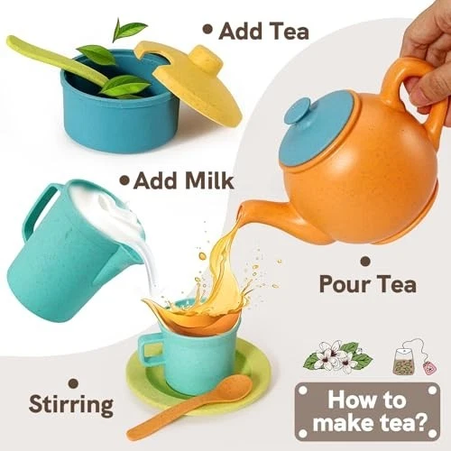 Teeservice Set Kinder Outdoor, Puppengeschirr Plastik Kinderküche Tee Set Kin... - Bild 3 von 4