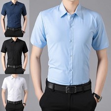 Classic Men's Short Sleeve Solid Color Dress Shirt for Business or Casual Wear