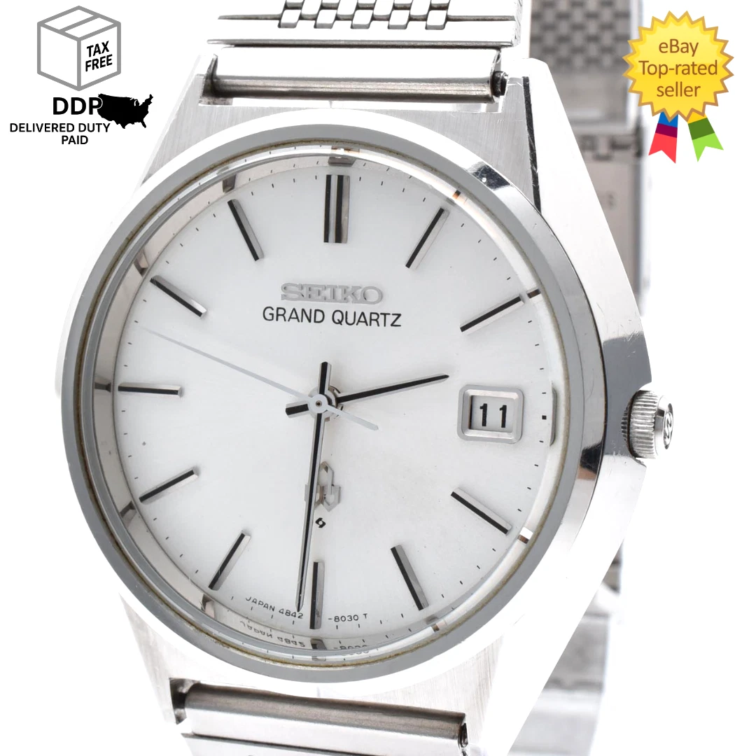 Vintage [Near MINT] SEIKO GRAND QUARTZ 4842-8041 White Silver Men's Watch JAPAN