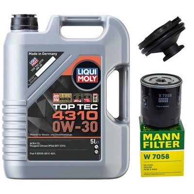 Motoröl Filter Set Liqui Moly 0W-30 5 Liter + Schraube für Citroen Peugeot 308