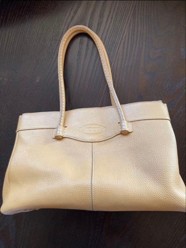 TOD'S Medium Mocassino Tote Leather Tote Bag Orange Beige A4 Italy