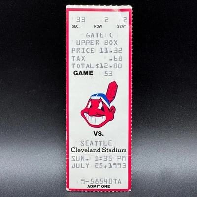 KEN GRIFFEY JR - HOME RUN STREAK #6/8 - 1993 INDIANS MARINERS TICKET STUB - Image 1 of 2