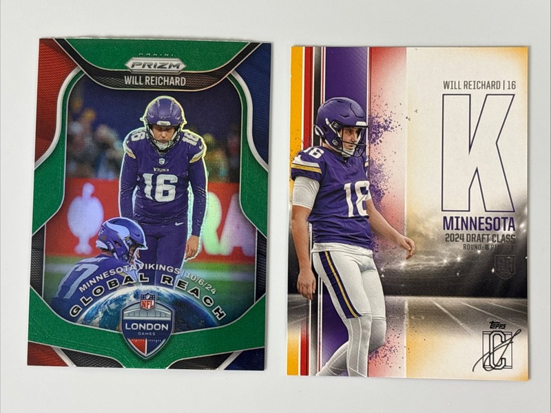 Will Reichard 2025  Prizm Global Reach Green Prizm & Topps Red & Yellow RC Card