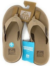 NEW REEF SANTA ANA Men's Sandals Flip Flop CJ4017 Leather SAND Tan Beige Size 10