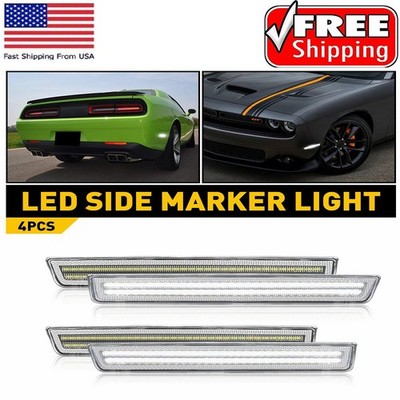 For 2015-2023 Dodge Challenger White Front Rear LED Marker Side Light Clear Lens