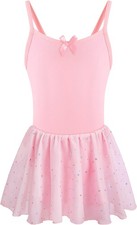 DANSHOW Ballet Leotards for Girls Dance 8-10 Years, Skirted-camisole-pink