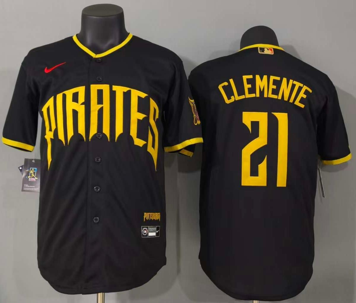 Roberto Clemente #21 Pittsburgh Pirates Black Baseball Jersey Men's S-3XL