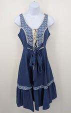 Vintage 1970s Boho Prairie Cottagecore Lace Up Dress Cotton Blend Tiered Size 5