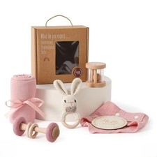 Charming Pink Wooden Teether Set - 6-Piece Baby Shower Gift Bundle for Newborns