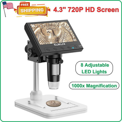 LCD Digital Coin Microscope 1000x Coin Magnifier with 8 Adjustable LED Lights