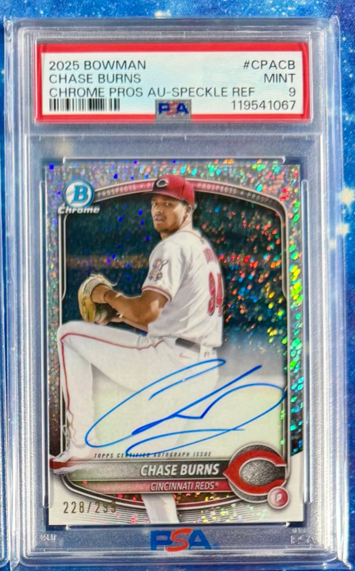 Chase Burns - 2025 Bowman Chrome Auto PSA9 - #CPA-CB Speckle Refractor /299