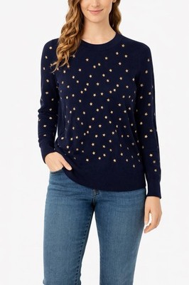 J. Crew Sweater Merino Wool Navy Star Embroidery Size Small